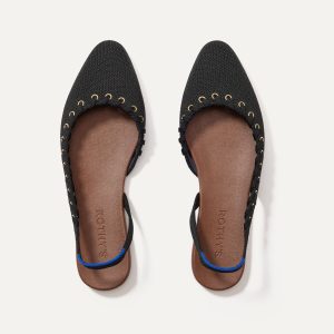 The Almond Slingback - Eyelet Black